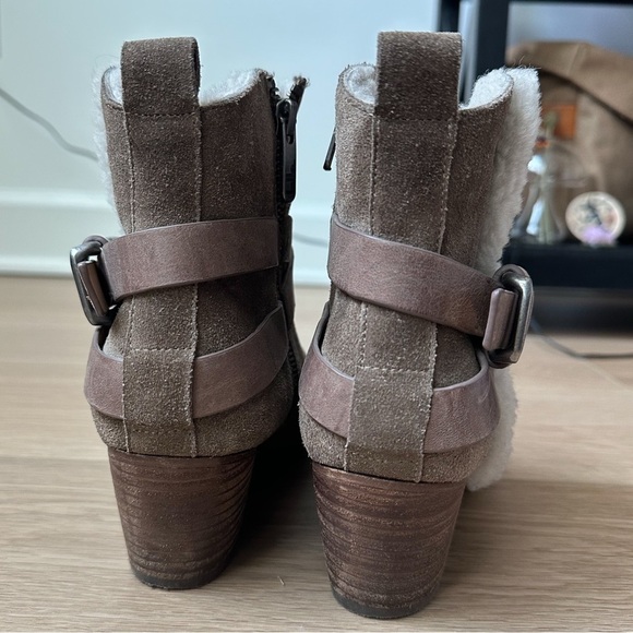 Belle Sigerson Morrison Laica Suede Shearling Fur Buckle Boot Taupe Brown 6.5 - Picture 4 of 10